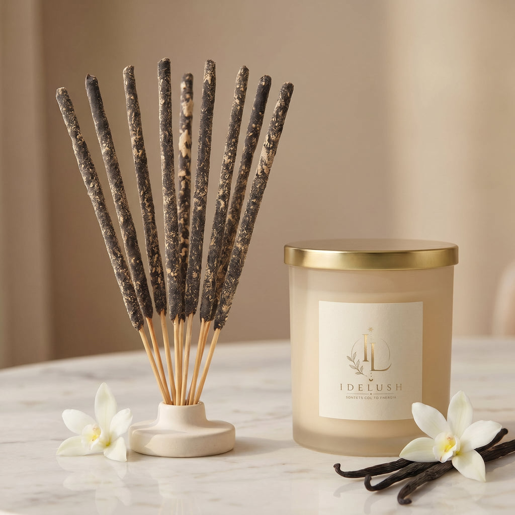 Varillas de Incienso de Vainilla Natural IDELUSH · Pack Ritual Artesanal con Quemador
