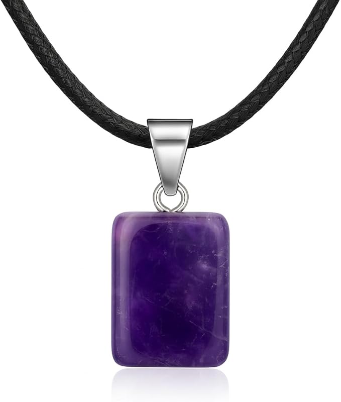 Collar Cubo de Mineral Natural con Cuerda Negra | 5 Variedades (Cuarzo Rosa, Amatista, Ópalo, Turquesa, Ojo de Tigre)