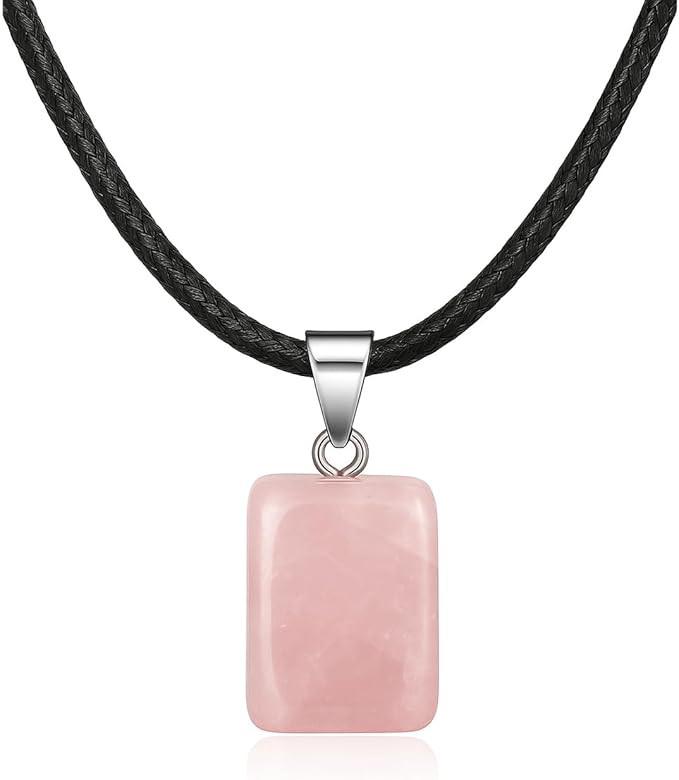 Collar Cubo de Mineral Natural con Cuerda Negra | 5 Variedades (Cuarzo Rosa, Amatista, Ópalo, Turquesa, Ojo de Tigre)