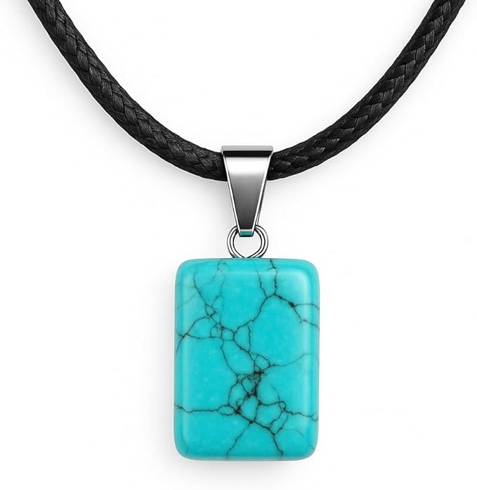Collar Cubo de Mineral Natural con Cuerda Negra | 5 Variedades (Cuarzo Rosa, Amatista, Ópalo, Turquesa, Ojo de Tigre)
