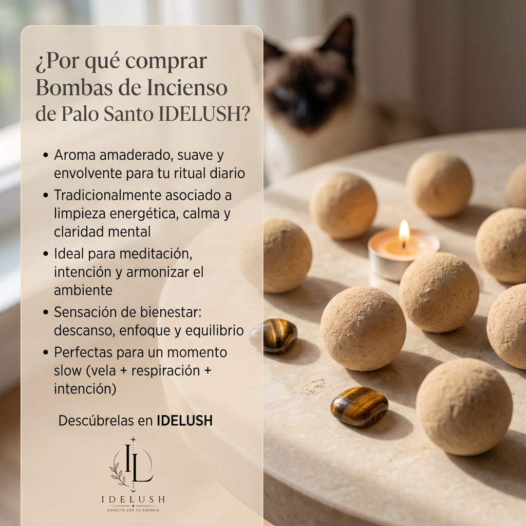 Bombas de Incienso de Palo Santo Natural con Quemador Incluido