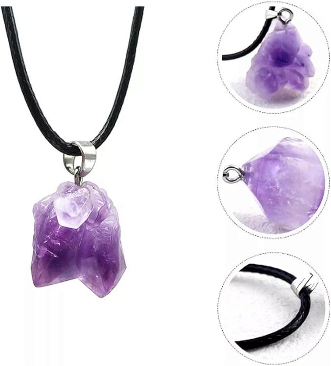 Collar de Amatista Natural en Bruto – Piedra Energética con Cordón Negro Ajustable