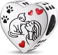 Charm Corazón Gatos en Plata 925 – Compatible con Pulseras Europeas Tipo Pandora