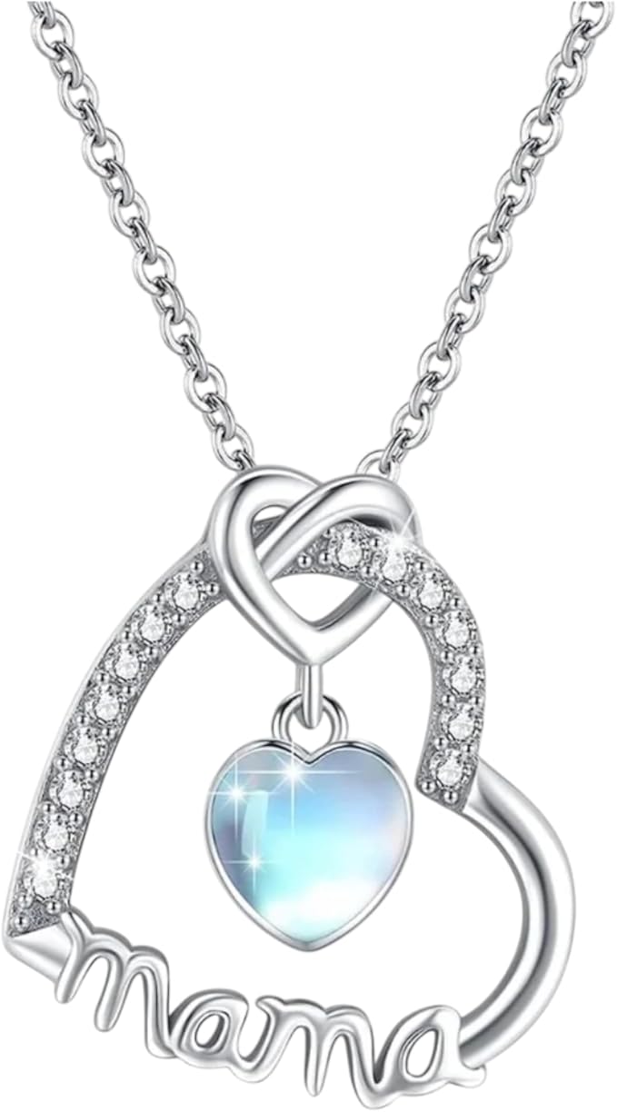 Collar Mamá de Acero Inoxidable IDELUSH · Colgante Corazón con Ópalo
