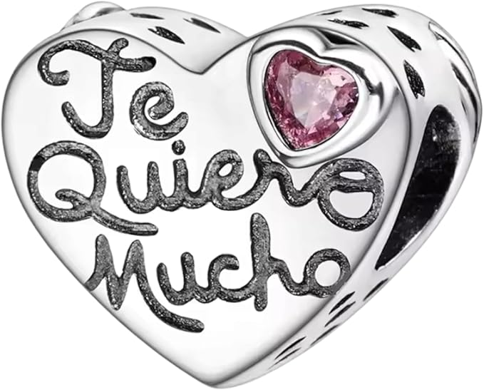 Charm Corazón “Te Quiero Mucho” en Plata de Ley 925 con Circonita Rosa