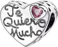 Charm Corazón “Te Quiero Mucho” en Plata de Ley 925 con Circonita Rosa