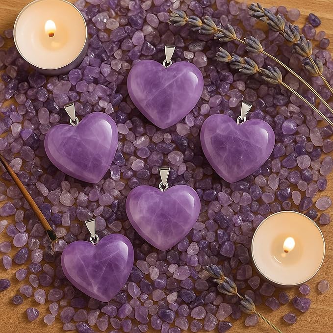 Collar Corazón de Amatista Natural | Colgante en Forma de Corazón con Cadena de Acero Hipoalergénico | IDELUSH