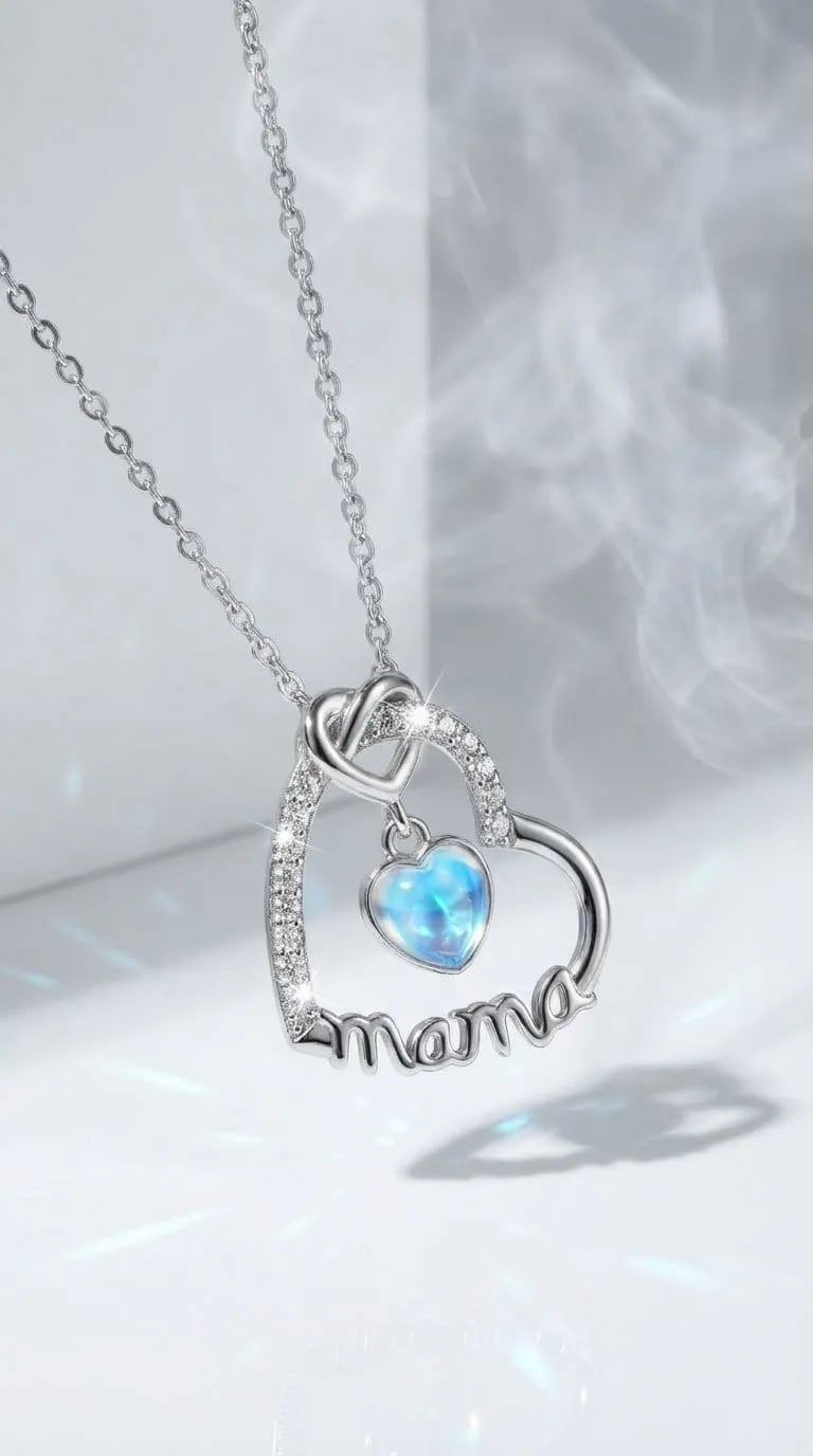 Collar Mamá de Acero Inoxidable IDELUSH · Colgante Corazón con Ópalo