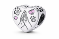 Charm Corazón con Huellas de Gato y Perro en Plata 925 Compatible con Pulsera Pandora