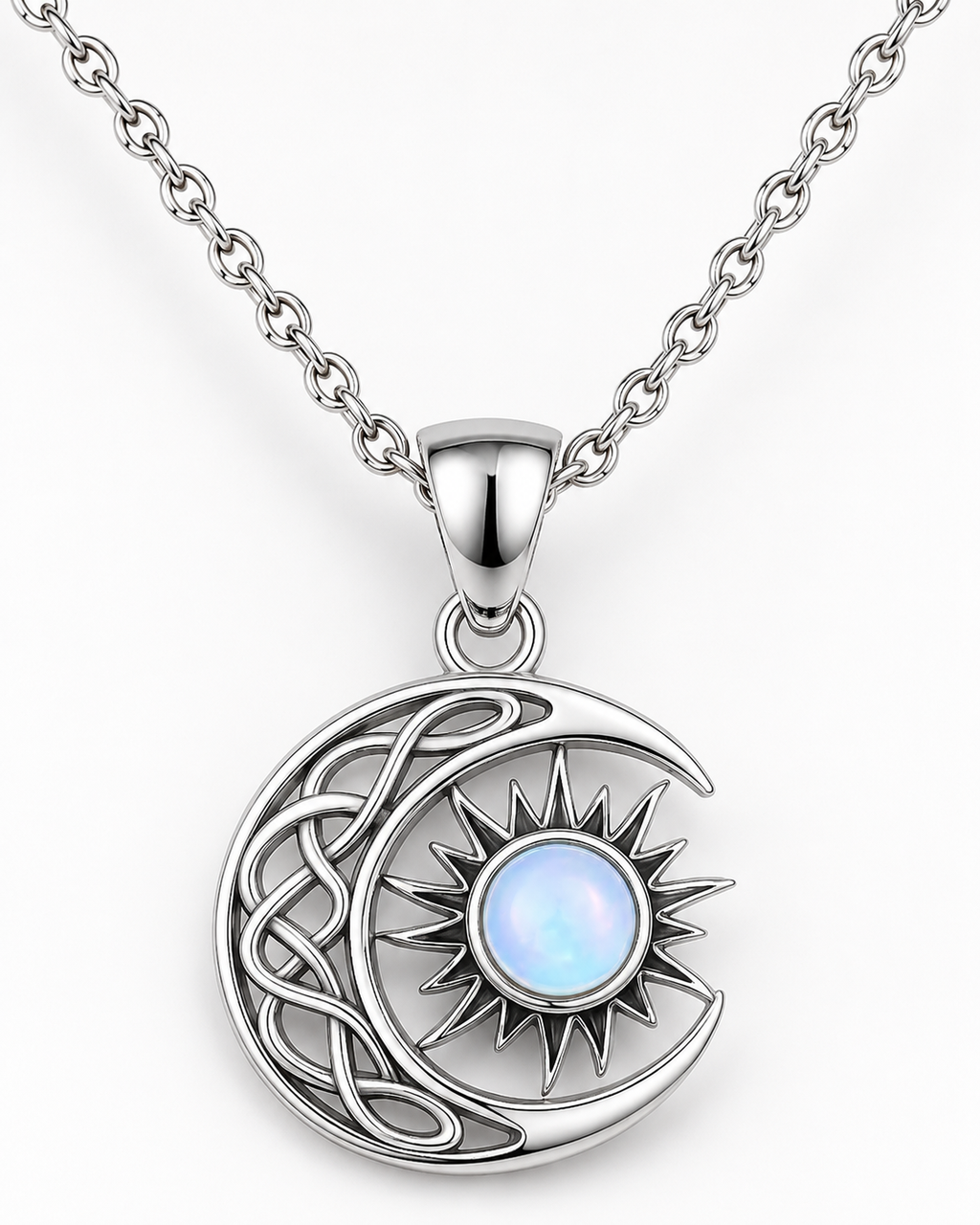 Collar Luna y Sol de Acero Inoxidable IDELUSH · Colgante con Ópalo