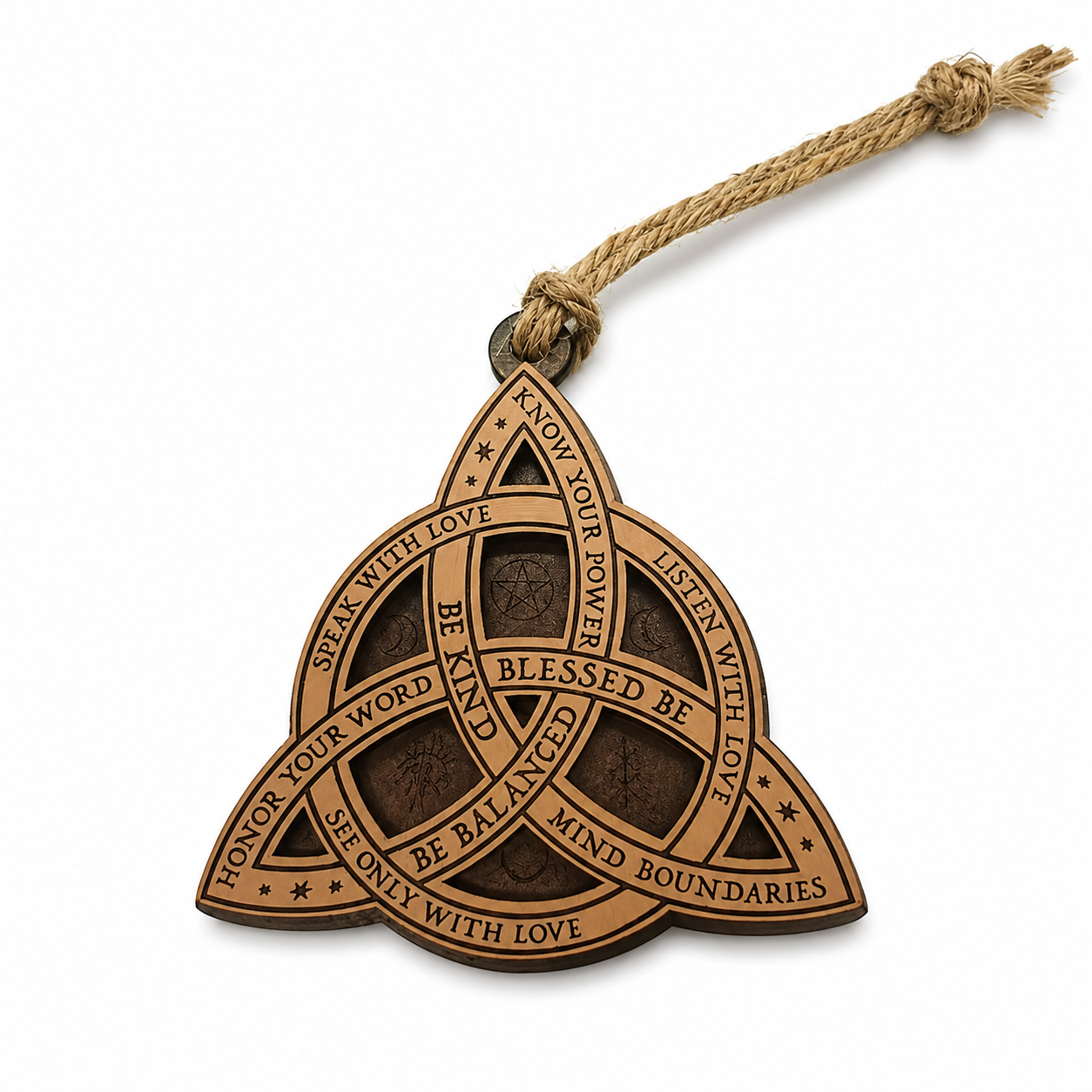 Decoración Espiritual de Madera Triqueta IDELUSH · Amuleto Celta para Hogar y Altar