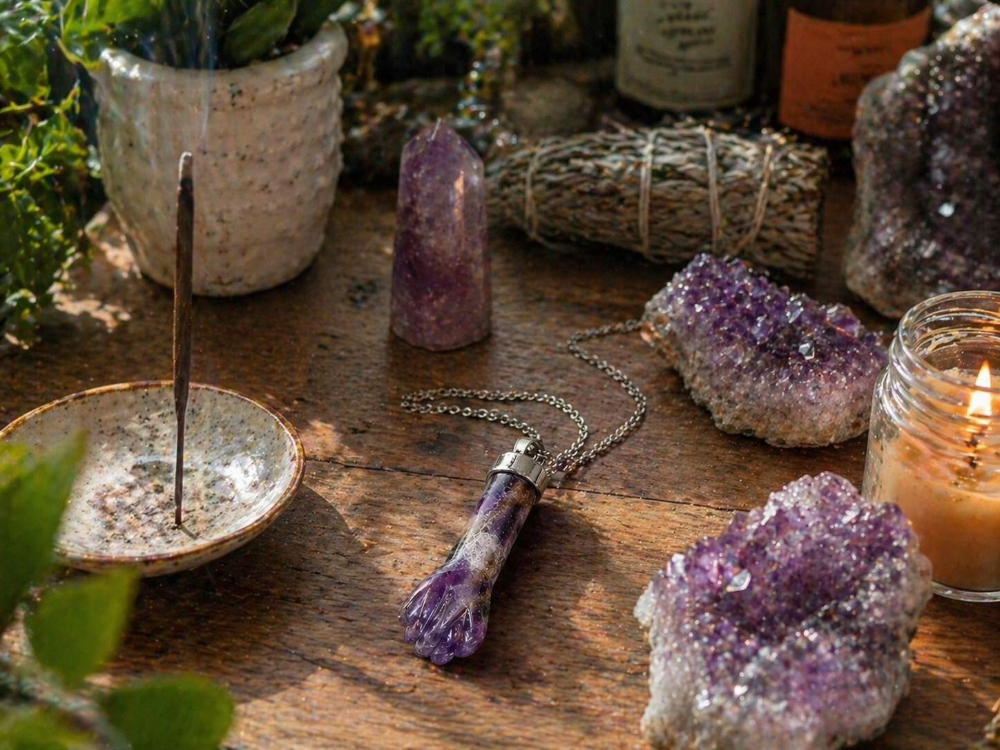 Colgante de amatista natural en forma de puño | Plata 925