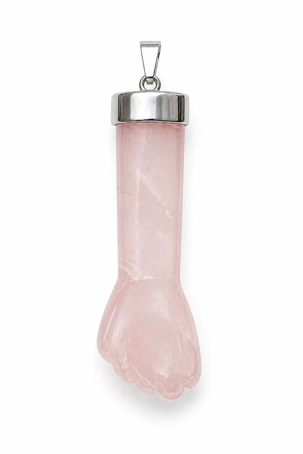 Colgante de cuarzo rosa natural en forma de puño | Plata 925
