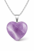 Collar Corazón de Amatista Natural | Colgante en Forma de Corazón con Cadena de Acero Hipoalergénico | IDELUSH