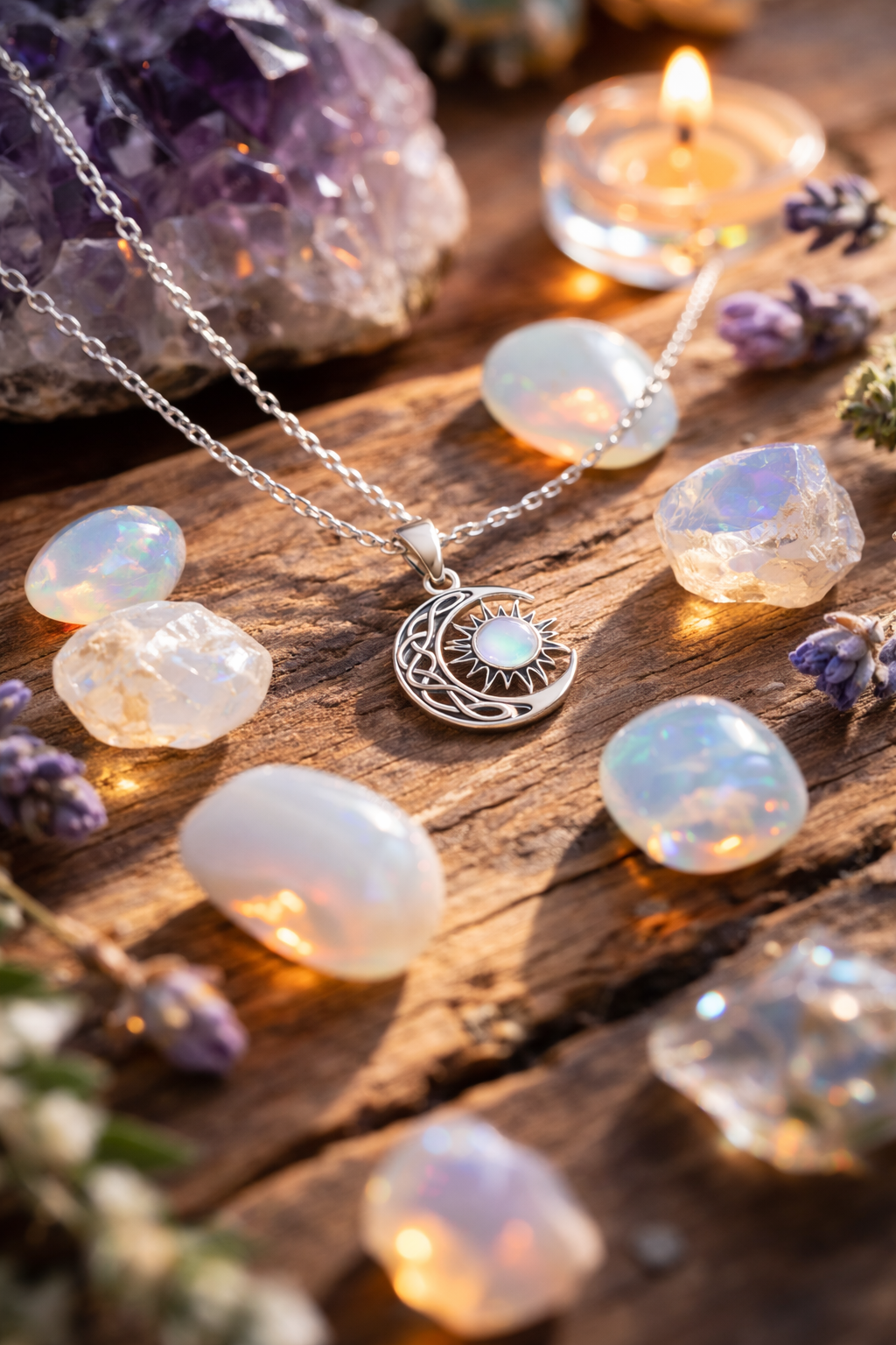 Collar Luna y Sol de Acero Inoxidable IDELUSH · Colgante con Ópalo