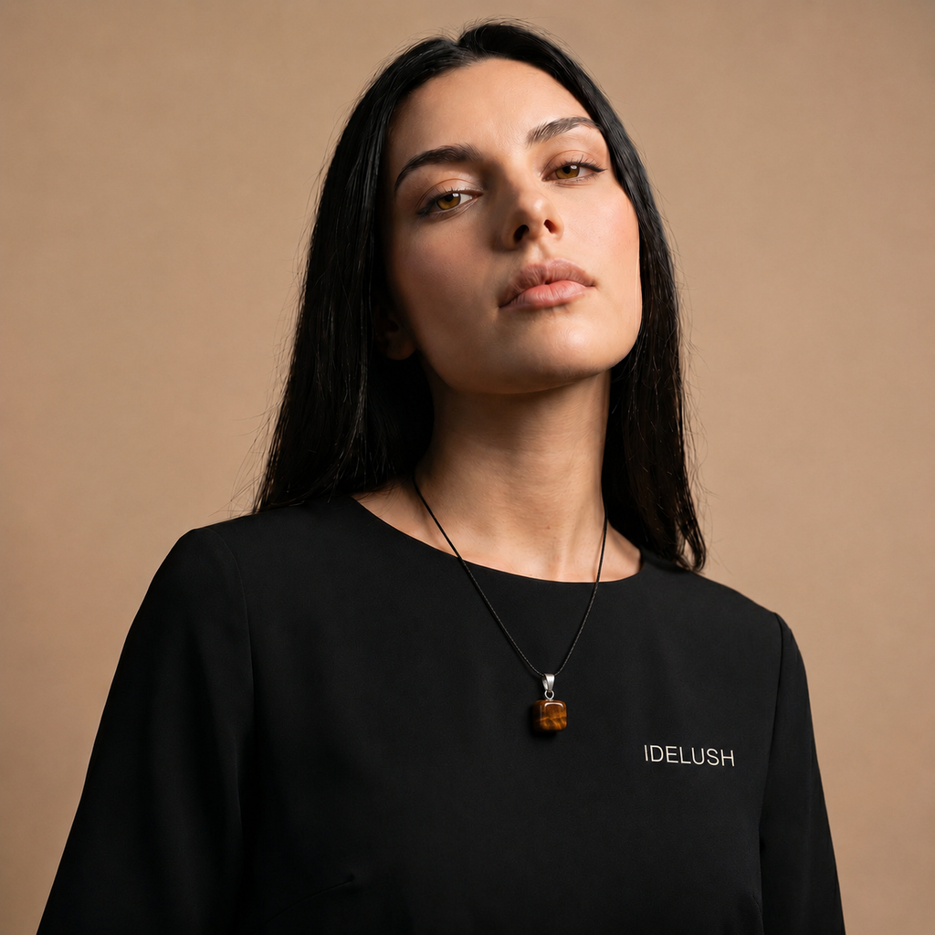 Collar Cubo de Mineral Natural con Cuerda Negra | 5 Variedades (Cuarzo Rosa, Amatista, Ópalo, Turquesa, Ojo de Tigre)