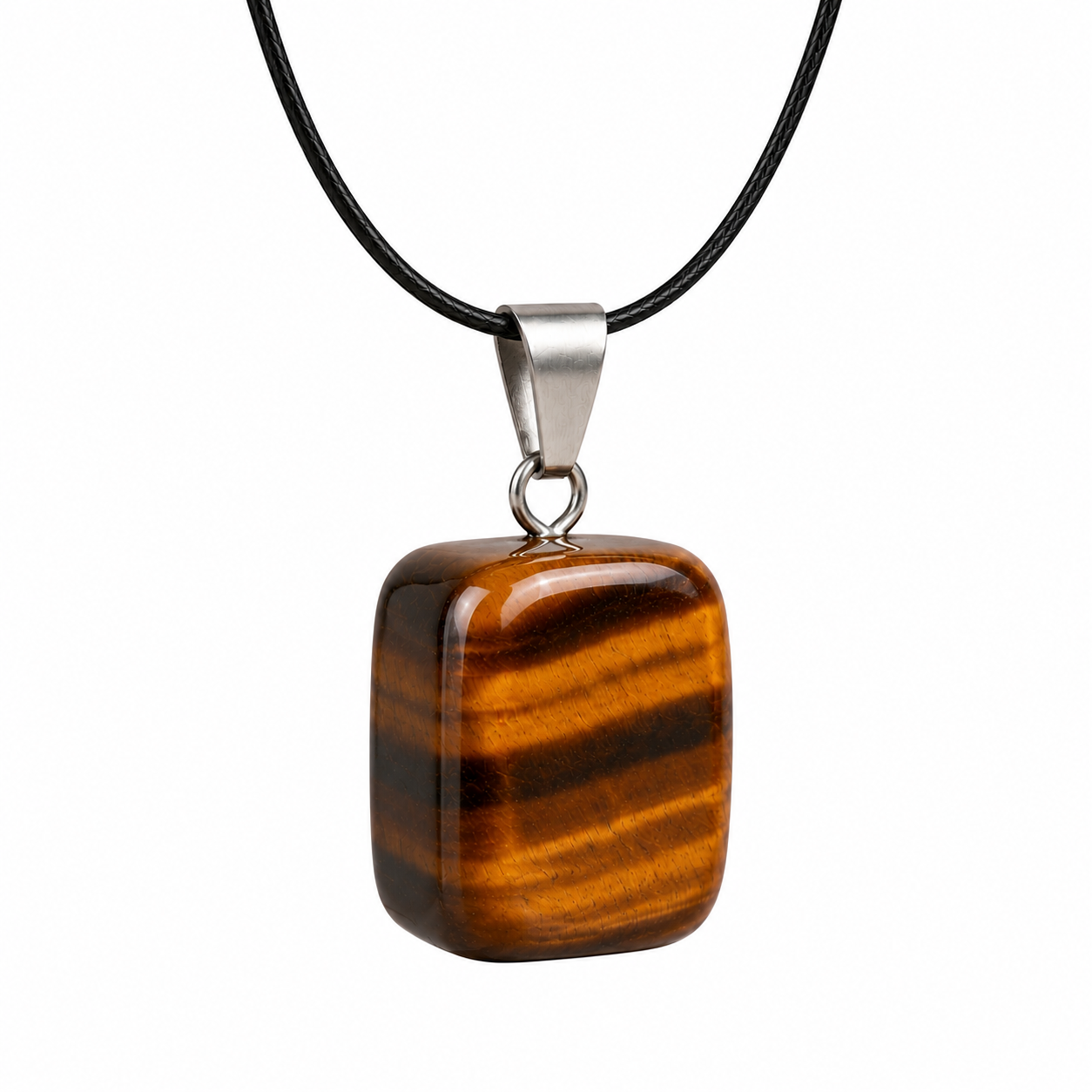 Collar Cubo de Mineral Natural con Cuerda Negra | 5 Variedades (Cuarzo Rosa, Amatista, Ópalo, Turquesa, Ojo de Tigre)