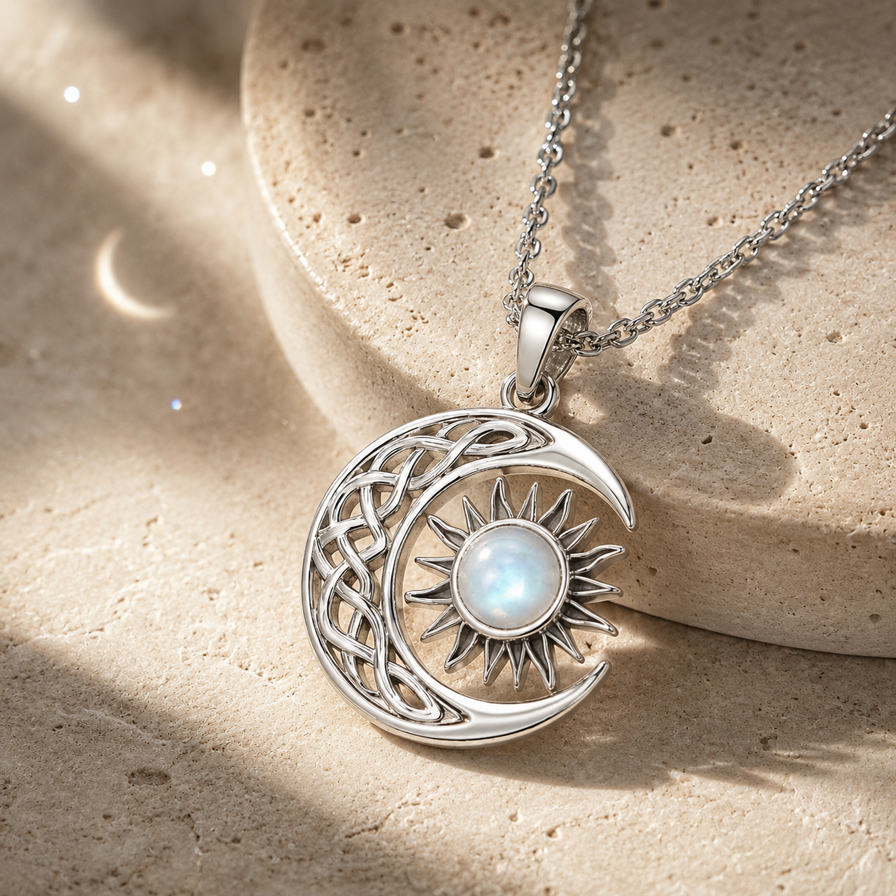 Collar Luna y Sol de Acero Inoxidable IDELUSH · Colgante con Ópalo