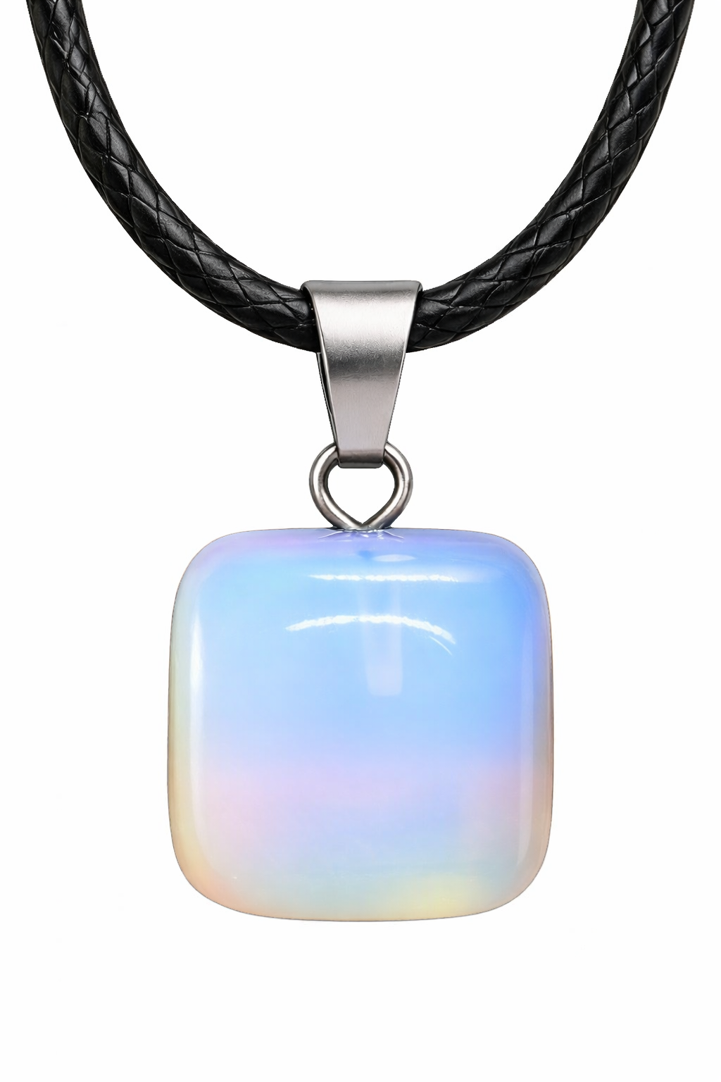 Collar Cubo de Mineral Natural con Cuerda Negra | 5 Variedades (Cuarzo Rosa, Amatista, Ópalo, Turquesa, Ojo de Tigre)