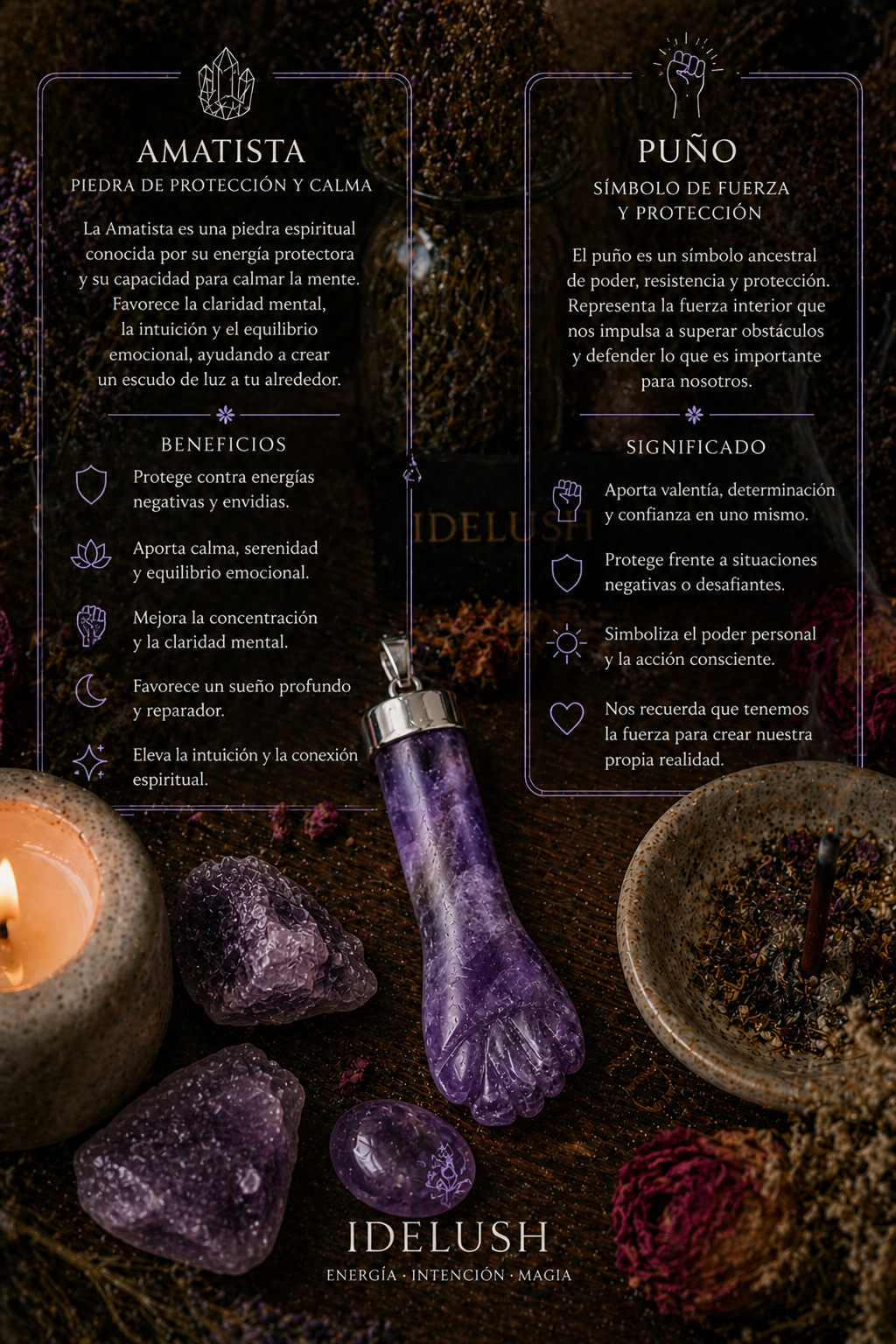 Colgante de amatista natural en forma de puño | Plata 925