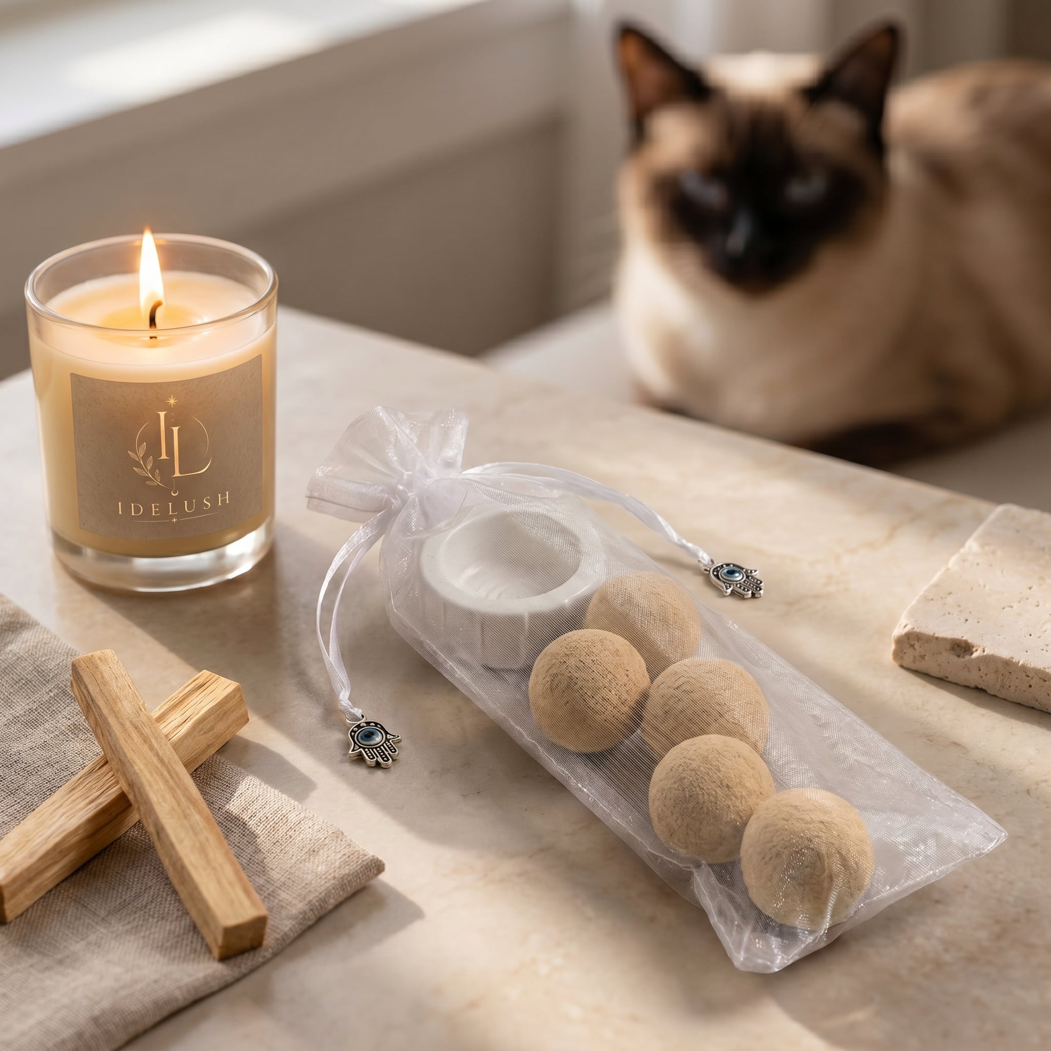 Bombas de Incienso de Palo Santo Natural con Quemador Incluido