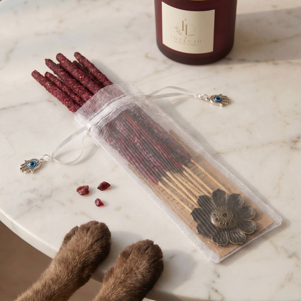 Varillas de Incienso Artesanal Sangre de Dragón IDELUSH · Pack Ritual con Quemador
