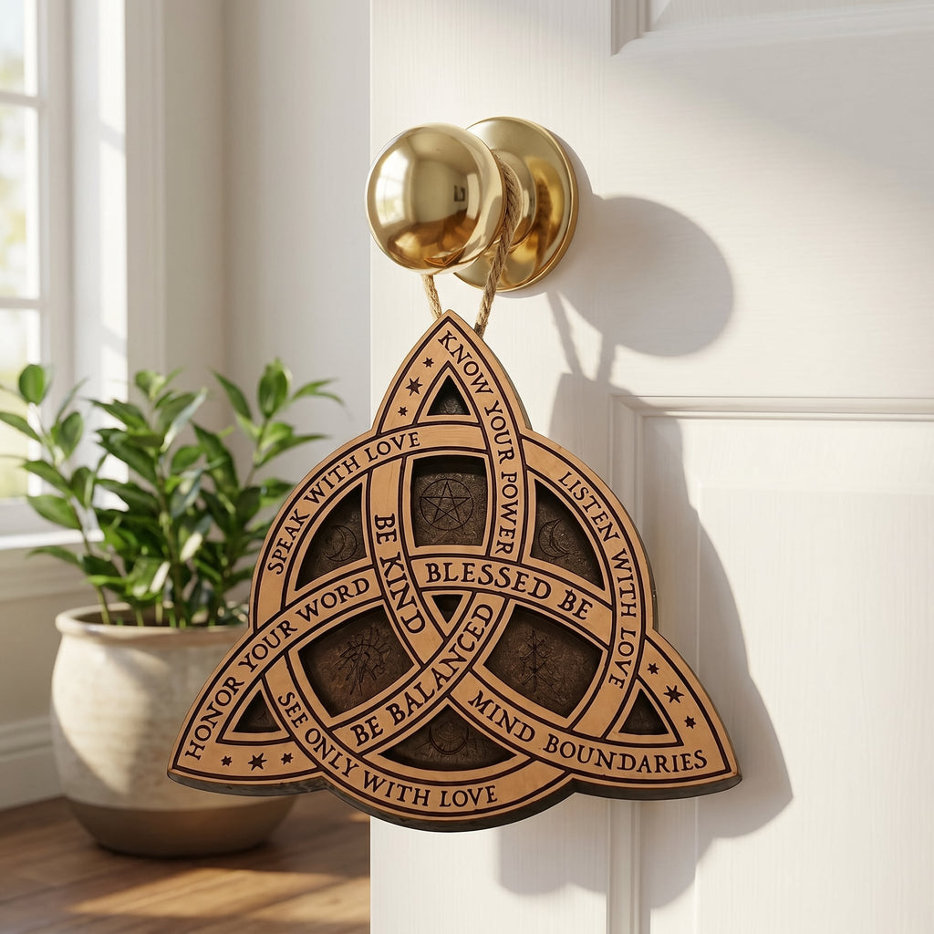 Decoración Espiritual de Madera Triqueta IDELUSH · Amuleto Celta para Hogar y Altar