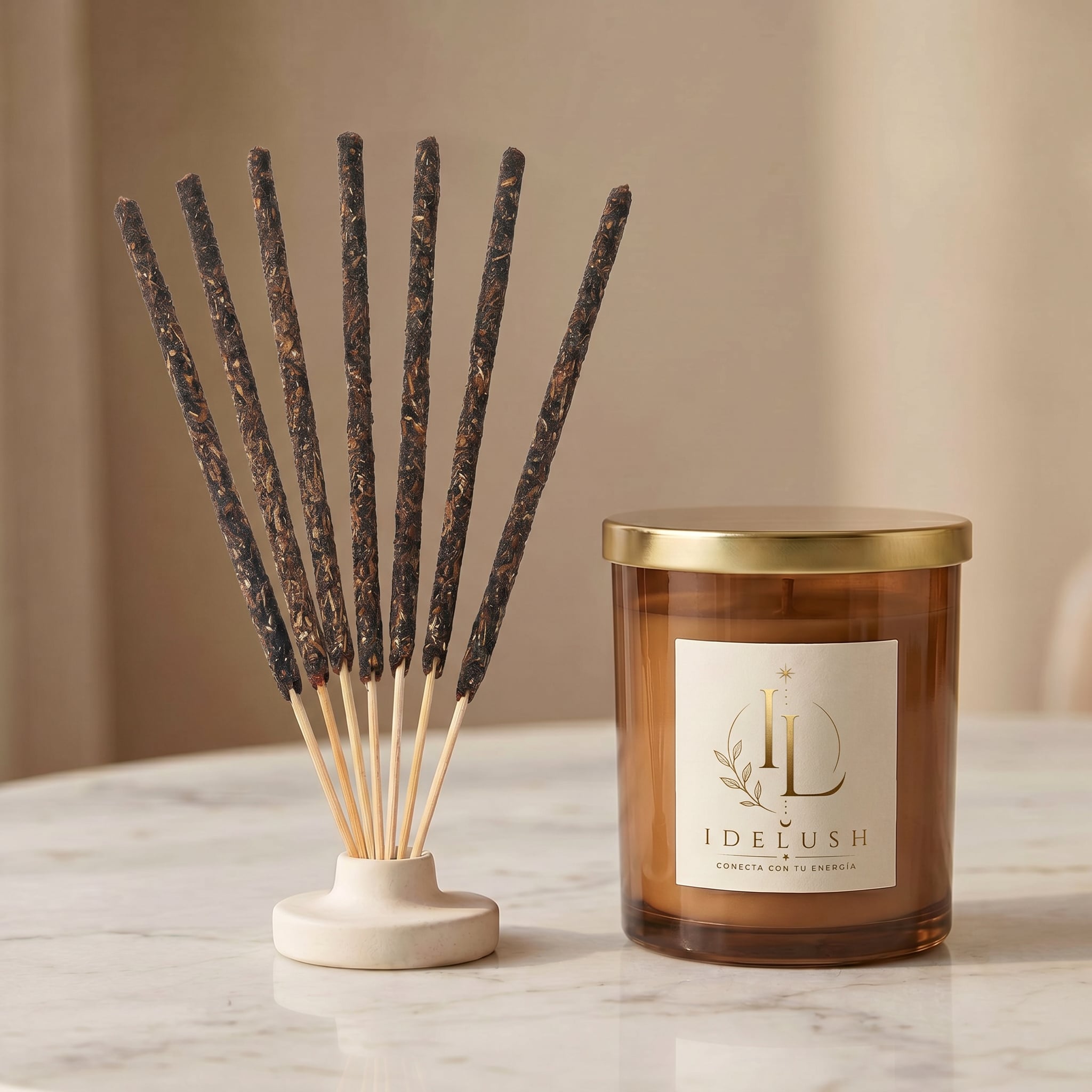 Varillas de Palo Santo Natural IDELUSH · Pack Ritual Artesanal con Quemador