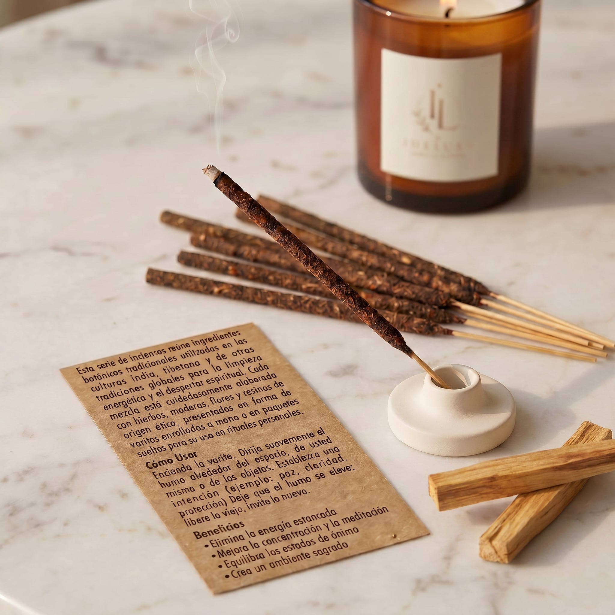 Varillas de Palo Santo Natural IDELUSH · Pack Ritual Artesanal con Quemador