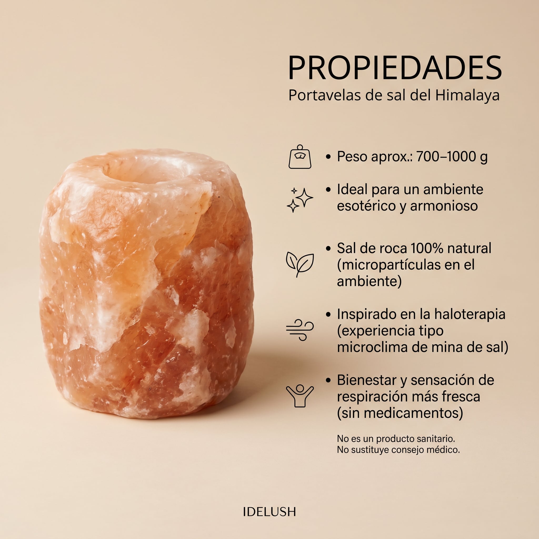 Portavelas de Sal del Himalaya Natural Premium (700–1000 g)