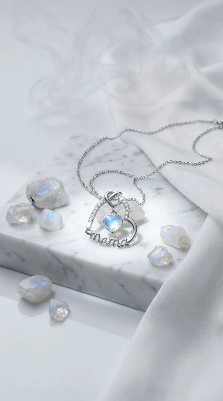 Collar Mamá de Acero Inoxidable IDELUSH · Colgante Corazón con Ópalo