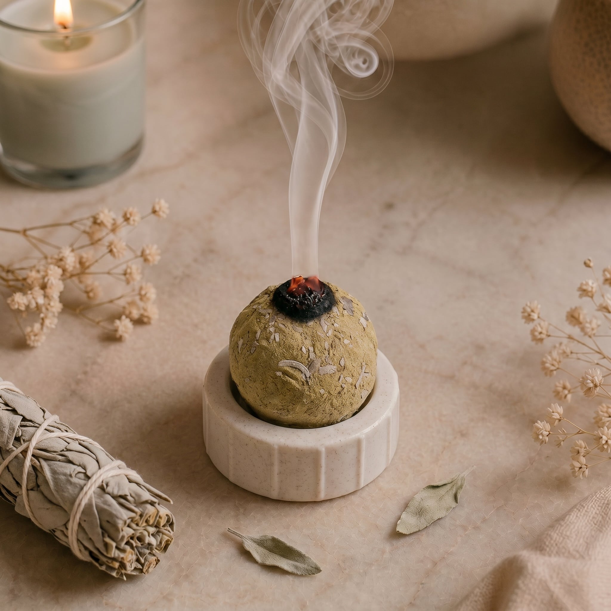 Bombas de Incienso de Salvia Blanca Premium · Incluye Quemador