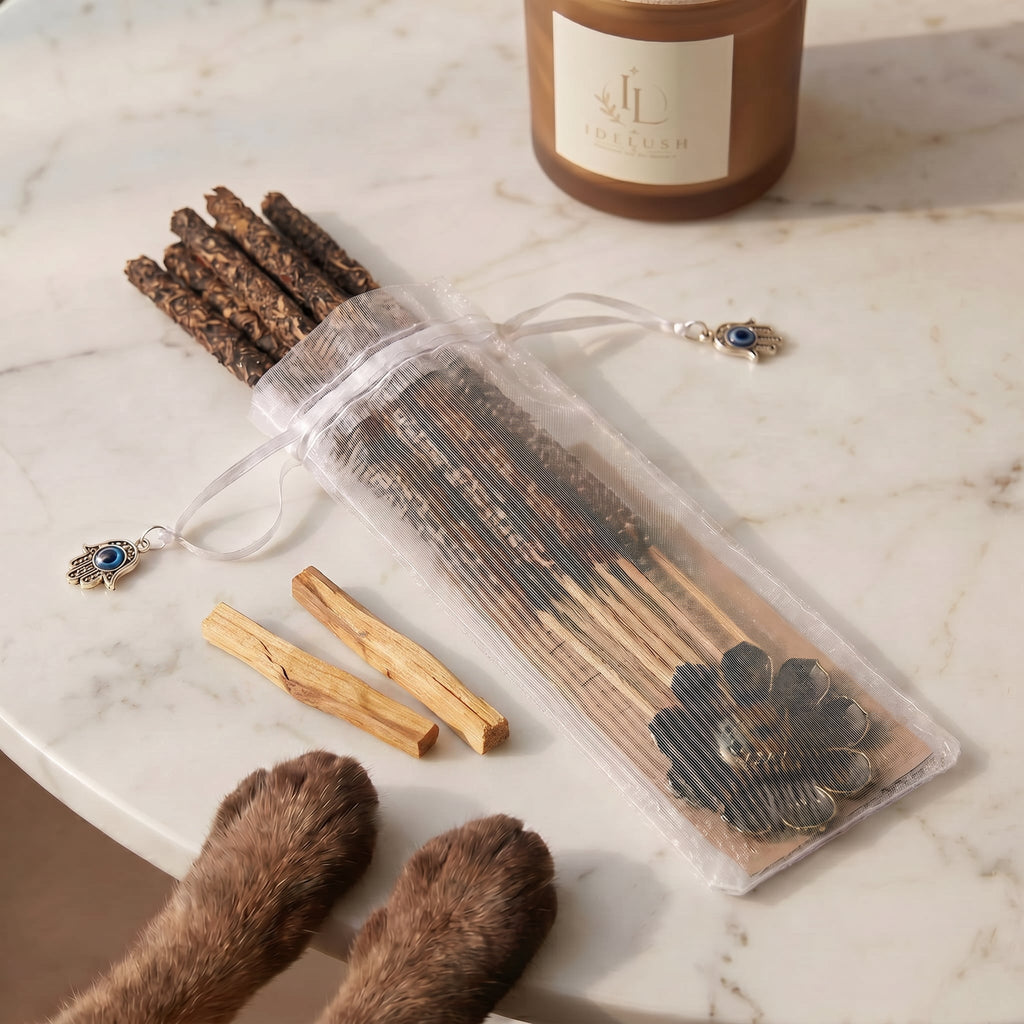 Varillas de Palo Santo Natural IDELUSH · Pack Ritual Artesanal con Quemador