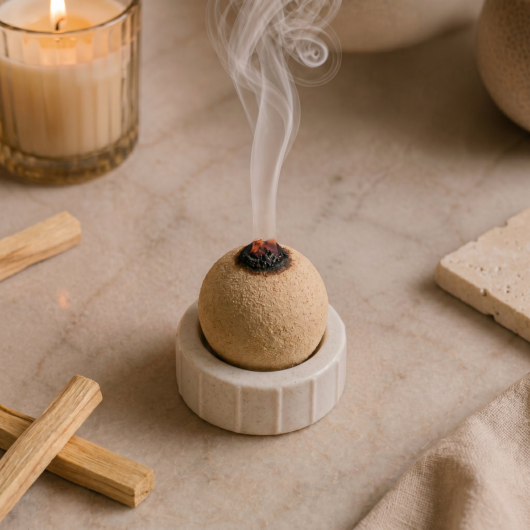 Bombas de Incienso de Palo Santo Natural con Quemador Incluido