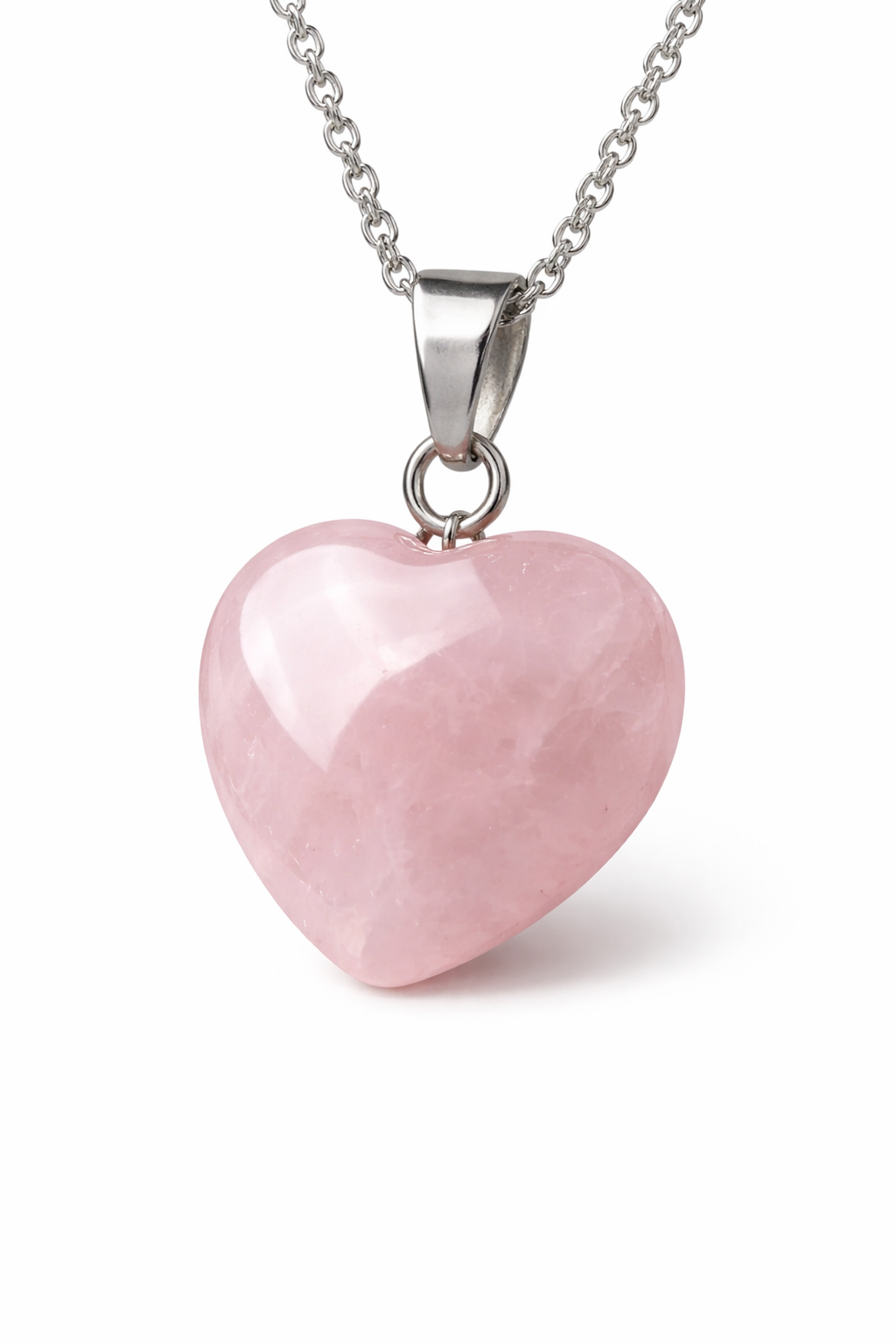 collar corazon cuarzo rosa natural acero inoxidable hipoalergénico