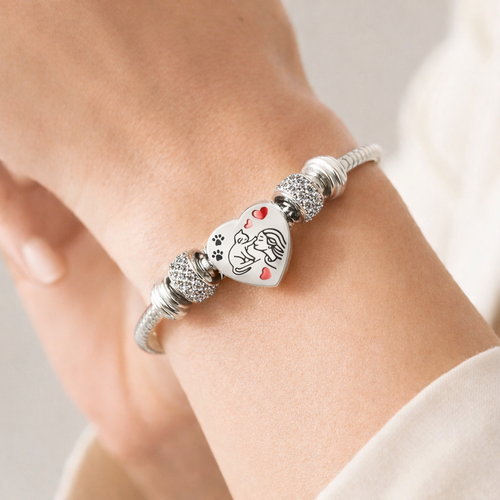 Charm Corazón Gatos en Plata 925 – Compatible con Pulseras Europeas Tipo Pandora