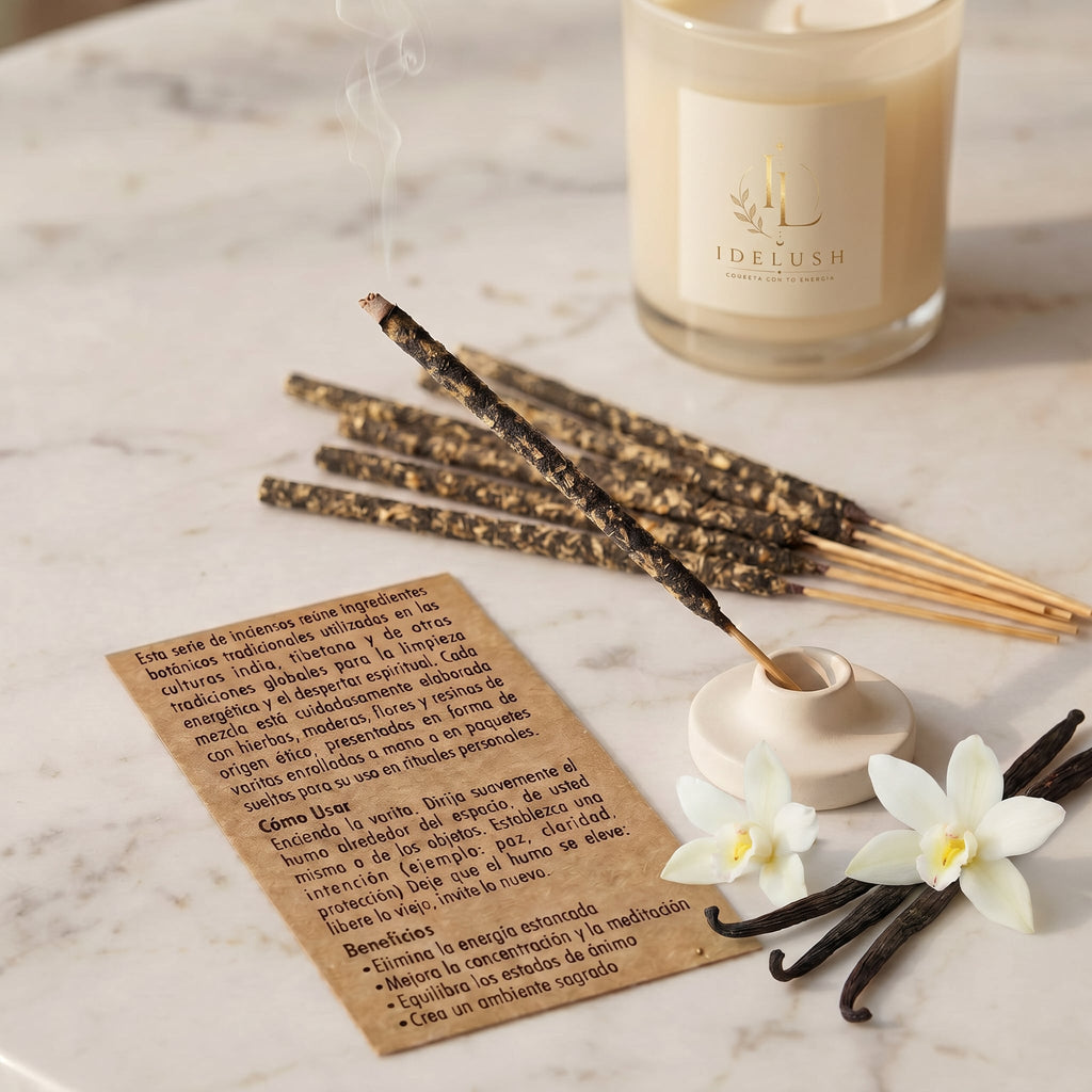 Varillas de Incienso de Vainilla Natural IDELUSH · Pack Ritual Artesanal con Quemador