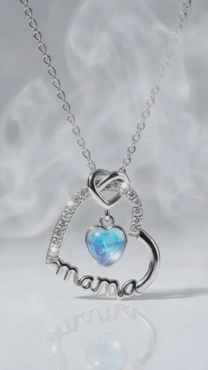 Collar Mamá de Acero Inoxidable IDELUSH · Colgante Corazón con Ópalo